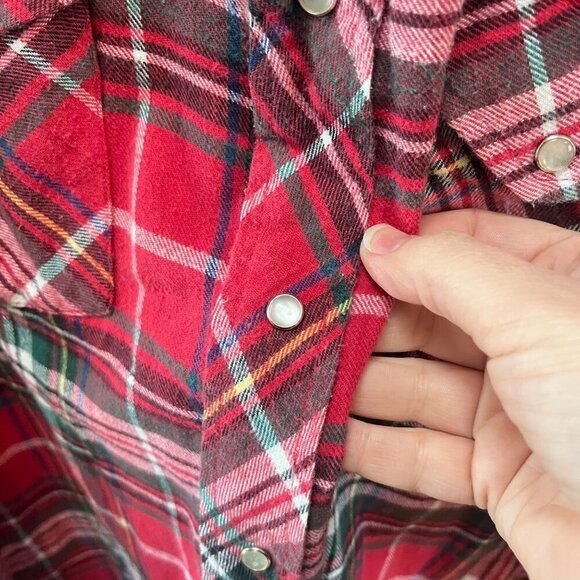 Vintage Wrangler XXL Red Plaid Pearl Snap Flannel Western Shirt - Picture 2 of 4
